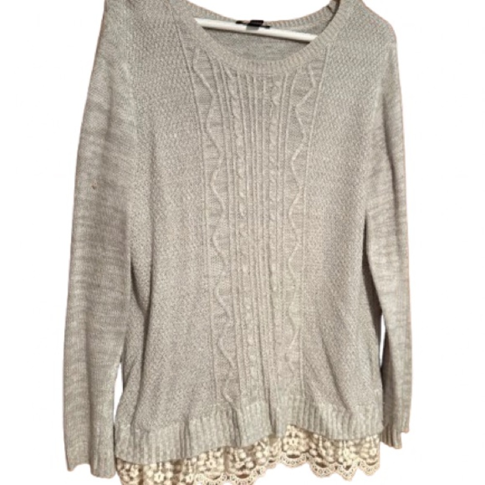 AB Studio Light Gray Sweater with Lace Hem